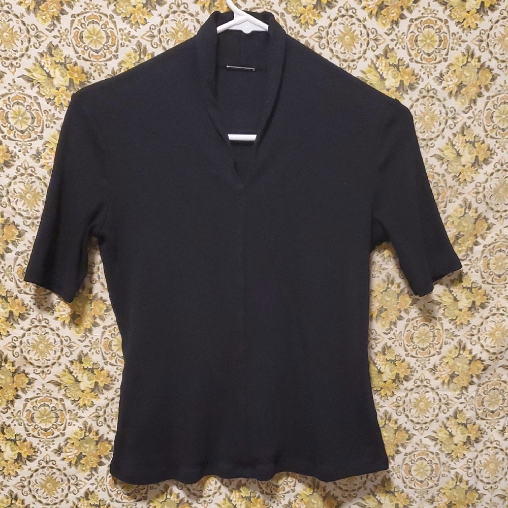 Elie Tahari Women's Small Top Black Short Sleeve Warm/thick Cotton Blend